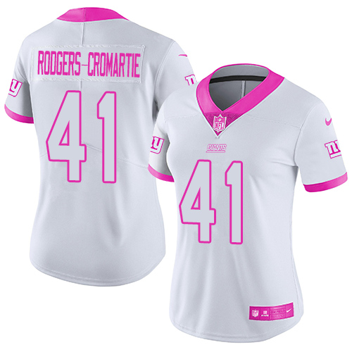 Women's Limited Dominique Rodgers-Cromartie Nike Jersey White/Pink - #41 Rush Fashion NFL New York Giants